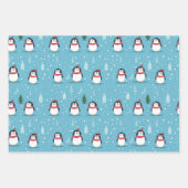 Niedliche Pinguine auf Light Blue mit Schneeflocke Geschenkpapier Set (Vorderseite 3)