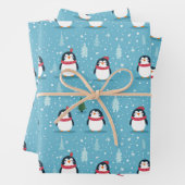Niedliche Pinguine auf Light Blue mit Schneeflocke Geschenkpapier Set (Beispiel)