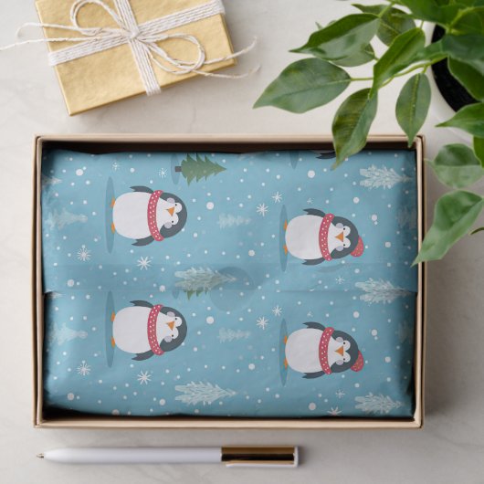 Niedliche Pinguine auf Light Blue mit Schneeflocke Seidenpapier (Geschenk)