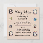 Niedliche Pinguine Bezeichnung zweisprachiger Text Einladung (Vorderseite)