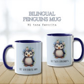 Niedliche Pinguine Blue Custom Bilingual Spanish T Tasse