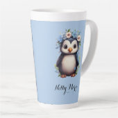 Niedliche Pinguine Blue Individuelle Name & Initia Milchtasse (Rechte Ecke)