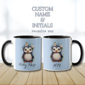 Niedliche Pinguine Blue Individuelle Name & Initia Tasse