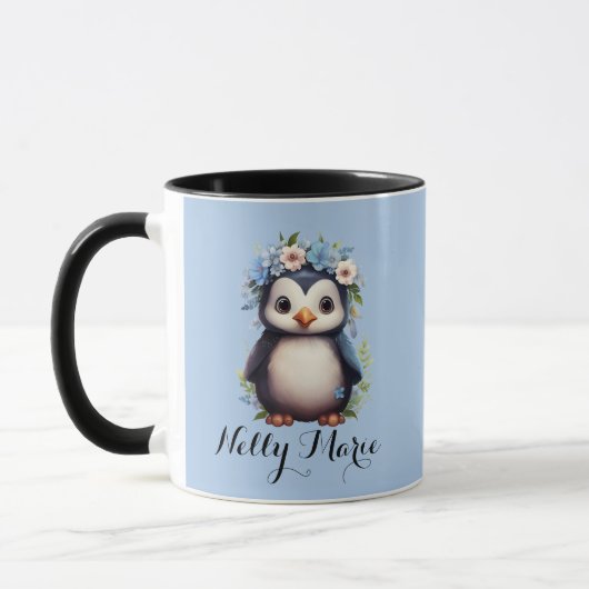Niedliche Pinguine Blue Individuelle Name & Initia Tasse (Links)