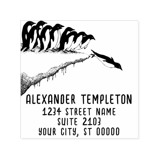 Niedliche Pinguine Cliff Diving Name Rücksendeadre Permastempel (Design)