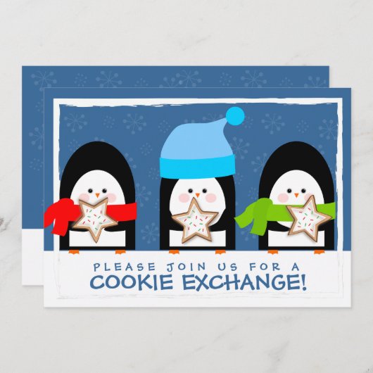 Niedliche Pinguine Cookie Exchange Party Einladung (Vorne/Hinten)