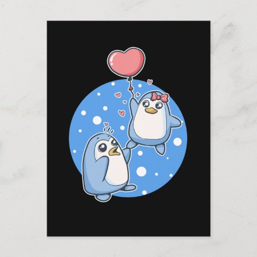 Niedliche Pinguine Couple Heart Balloon Pinguin Postkarte (Vorderseite)
