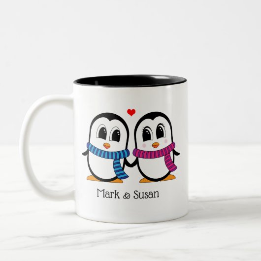 Niedliche Pinguine Couple Tasse (Verlassen & recht (Links)