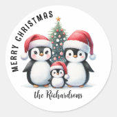 Niedliche Pinguine Custom Familienname Frohe Weihn Runder Aufkleber (Vorderseite)