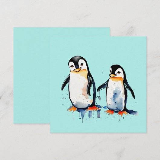 Niedliche Pinguine Einladung (Vorne/Hinten)