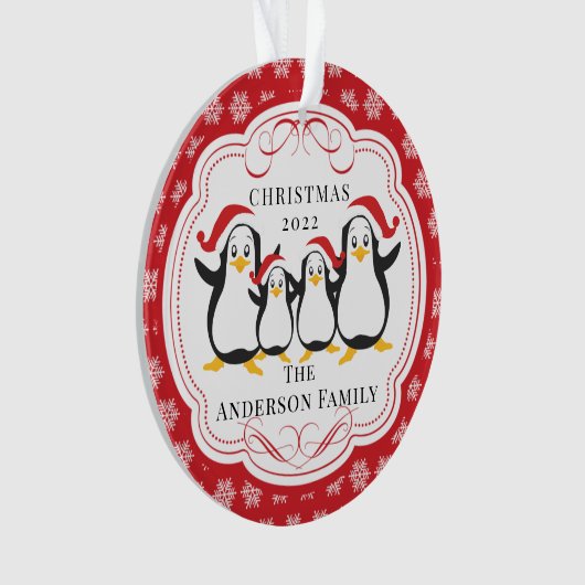 Niedliche Pinguine Familie von 4 Weihnachtsschmuck Ornament (Vorderseite)
