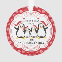 Niedliche Pinguine Familie von 4 Weihnachtsschmuck