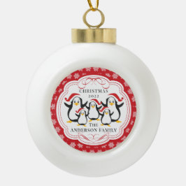 Niedliche Pinguine Familie von 5 Weihnachtsschmuck Keramik Kugel-Ornament