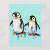 Niedliche Pinguine Feiertagspostkarte (Vorderseite)
