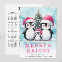 Niedliche Pinguine Frohe und helle Rosa Weihnachte