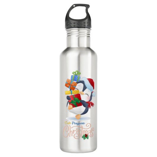 Niedliche Pinguine fröhliche Weihnachtskollektion  Edelstahlflasche (Vorderseite)