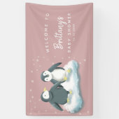 Niedliche Pinguine Girl Winter Baby Dusche Banner (Vertikal)