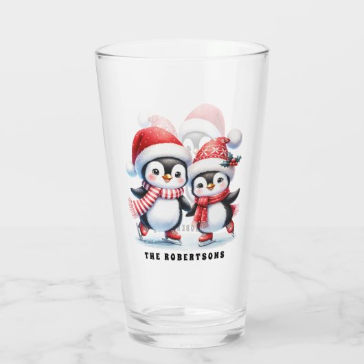 Niedliche Pinguine Ice Skaters Gewohnte Weihnachte Glas (Rückseite)