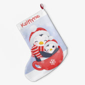 Niedliche Pinguine im Cup Großer Weihnachtsstrumpf (Rückseite (Hängend))