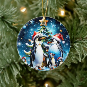 Niedliche Pinguine im fröhlichen Stil des Cartoon, Keramik Ornament