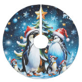 Niedliche Pinguine im fröhlichen Stil des Cartoon, Polyester Weihnachtsbaumdecke (Vorderseite)