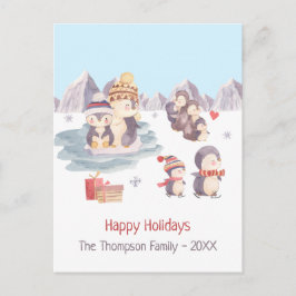 Niedliche Pinguine im Schnee - Happy Holidays Postkarte