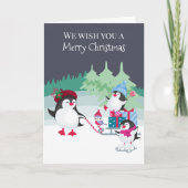 Niedliche Pinguine im Schneewald Frohe Weihnachten (Vorderseite)