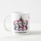 Niedliche Pinguine in rosa Weihnachtsmannmützen We Kaffeetasse (Links)