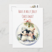 Niedliche Pinguine in Winterhütten teilen sich ein Postkarte (Vorne/Hinten)