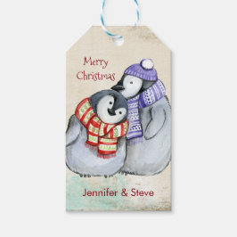 Niedliche Pinguine in Winterskarven und Hasen Geschenkanhänger