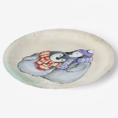 Niedliche Pinguine in Winterskarven und Hasen Pappteller (Schrägansicht)