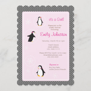 niedliche Pinguine Mädchen Dusche 5" x 7" Einladun Einladung