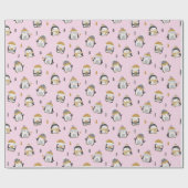Niedliche Pinguine mit Bäumen, Schnee und Geschenk Geschenkpapier (Flach)