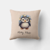 Niedliche Pinguine mit Blume Name & Monogramm Beig Kissen (Rückseite)