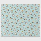Niedliche Pinguine mit kleinen Bäumen auf hellblau Geschenkpapier (Flach)