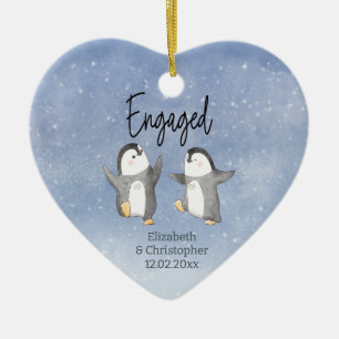 Niedliche Pinguine Mit Monogramm Verlobt Keramik Ornament