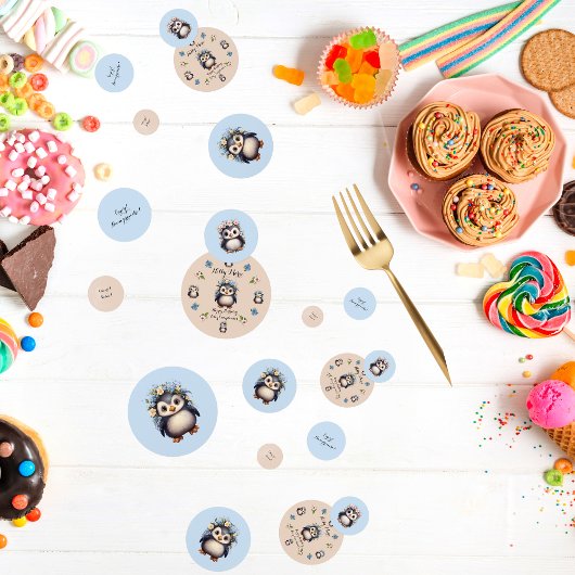 Niedliche Pinguine mit Name und zweisprachiger Tex Konfetti