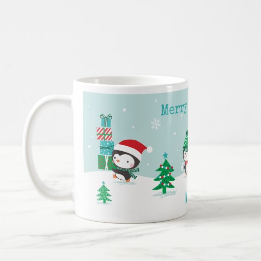 Niedliche Pinguine mit Weihnachtsgeschenken Kaffeetasse (Links)