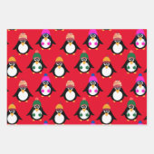 Niedliche Pinguine mit Winterhüten Geschenkpapier Set (Vorderseite 3)