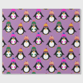 Niedliche Pinguine mit Winterhuttenmuster Geschenkpapier (Flach)