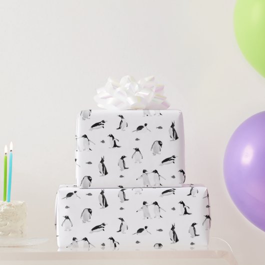 Niedliche Pinguine Monochrome Muster Geschenkpapier (Partygeschenke)