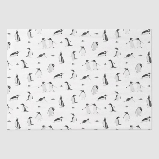 Niedliche Pinguine Monochrome Muster Seidenpapier (Vorderseite)
