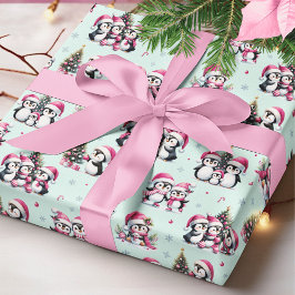 Niedliche Pinguine Muster Minze und Pink Weihnacht Geschenkpapier