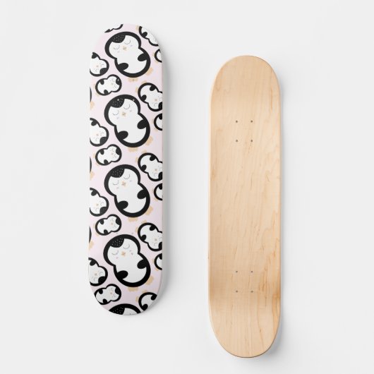 Niedliche Pinguine Muster (rosa) Skateboard (Vorderseite)