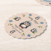 Niedliche Pinguine Name Bilingual Feliz Cumpleaños Untersetzer (angewinkelt)
