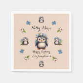 Niedliche Pinguine Name Bilingualer Text Feliz Cum Serviette (Vorderseite)