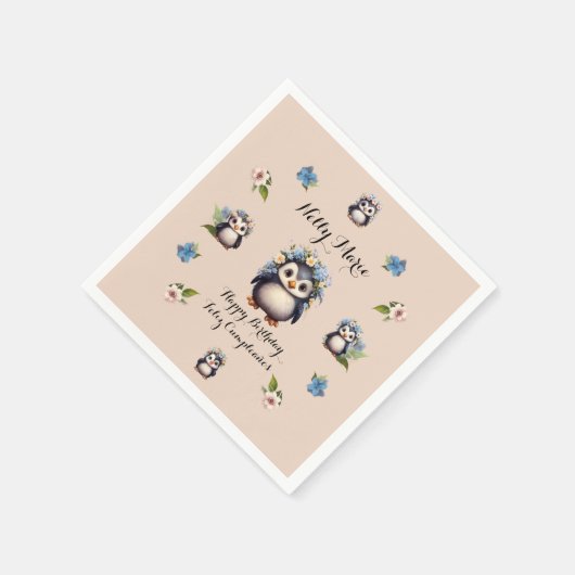 Niedliche Pinguine Name Bilingualer Text Feliz Cum Serviette (Ecke)