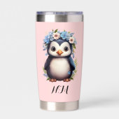 Niedliche Pinguine Rosa Individuelle Name & Initia Thermobecher (Rückseite)