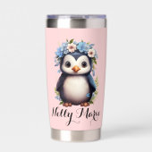 Niedliche Pinguine Rosa Individuelle Name & Initia Thermobecher (Vorderseite)