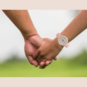 Niedliche Pinguine Rosa mit Namen und Initialen Armbanduhr